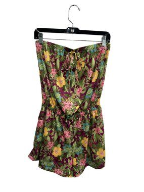 CW Classics Medium Floral Strapless Romper Drawstring Waist Boho Whimsical